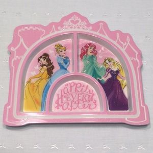 Disney Princesses Heavy Plastic Compartment Plate w/Grippers Happily Ever After